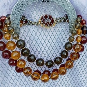 Gold Plated Triple Strand Multi Bead Necklace Glas